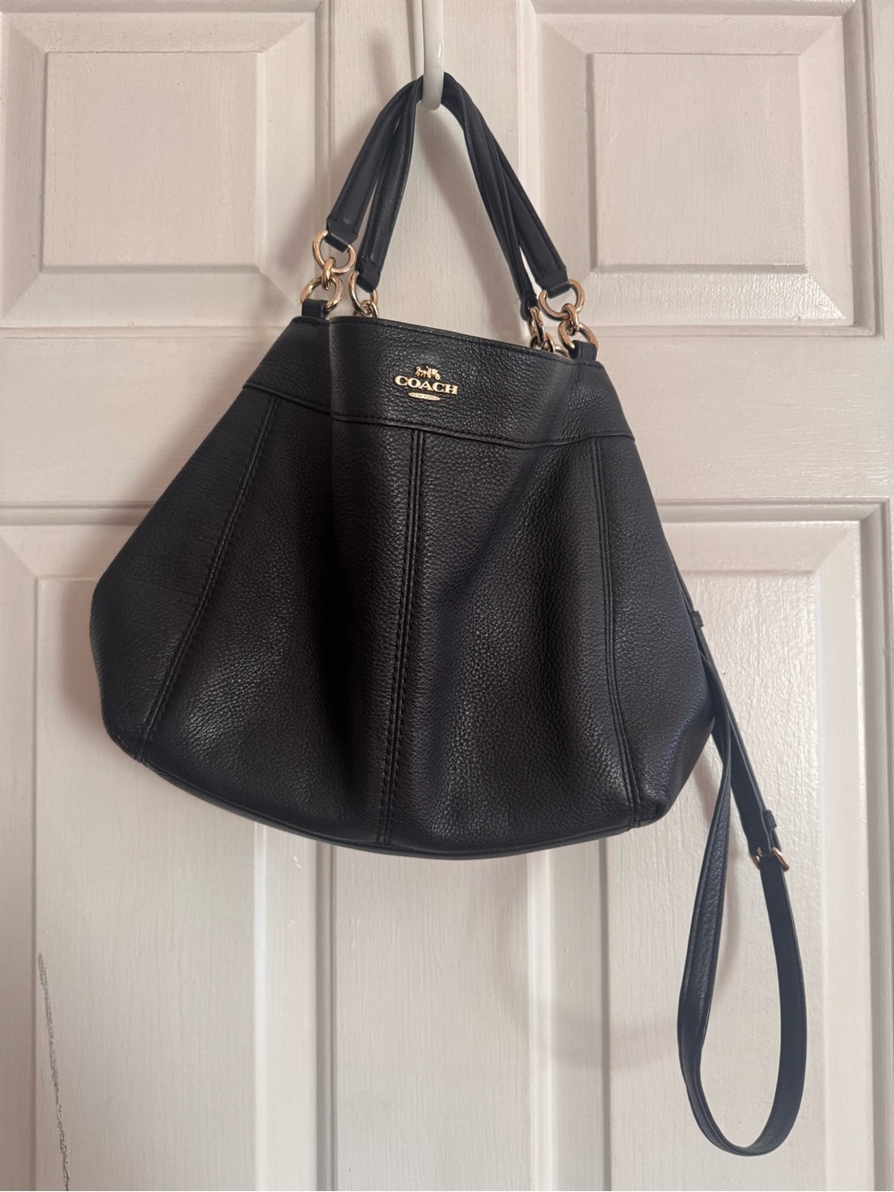 Coach Black Pebbled Leather Shoulder Hobo with Gold Hardware